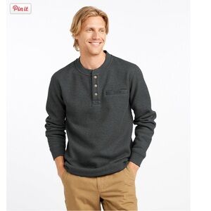 NWT L.L.Bean Men's Blue Waffle Fleece Lined Henley Shirt